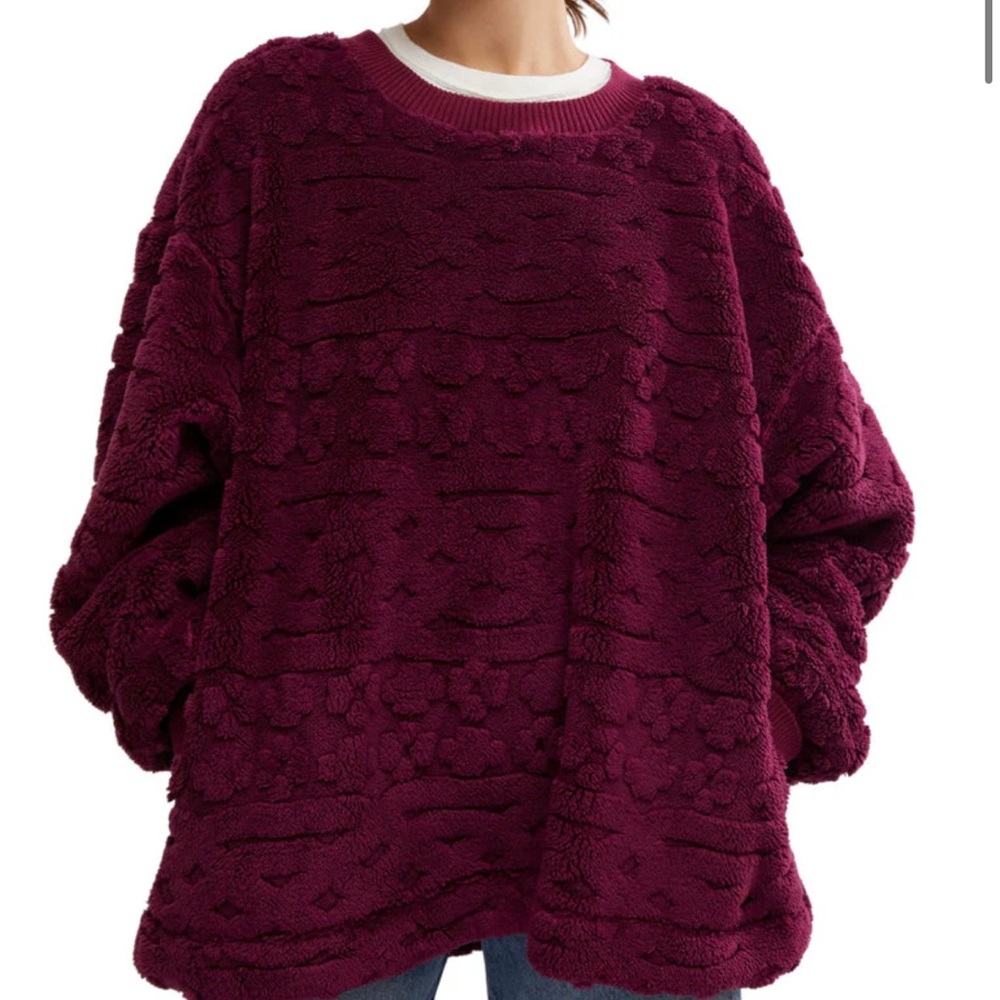 Free People Berry Textured Crew Neck Sweater